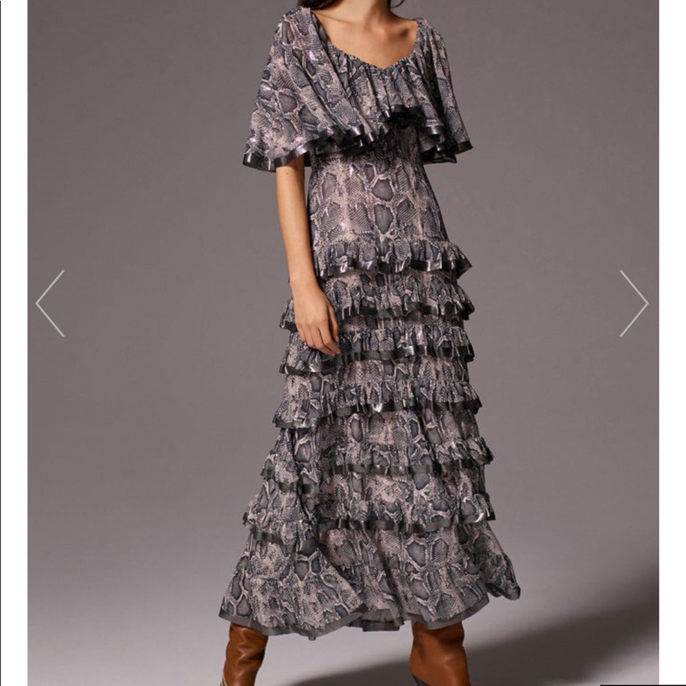 Rebecca Taylor Snake Print Tiered Ruffle Dress